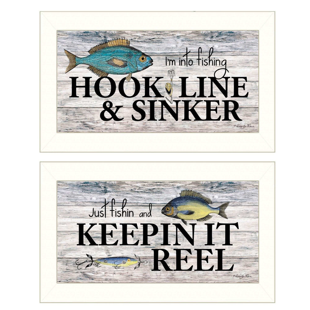 Set Of Two Fishing Combo 2 White Framed Print Wall Art - Homeroots - Flyclothing LLC