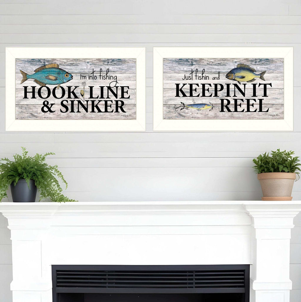 Set Of Two Fishing Combo 2 White Framed Print Wall Art - Homeroots - Flyclothing LLC