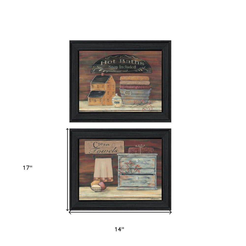 Set Of Two Hot Bath or Clean Towels Black Framed Print Bathroom Wall Art - Homeroots - Flyclothing LLC