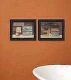 Set Of Two Hot Bath or Clean Towels Black Framed Print Bathroom Wall Art - Homeroots - Flyclothing LLC