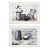 Set Of Two Soap or Floral 1 White Framed Print Bathroom Wall Art - Homeroots - Flyclothing LLC