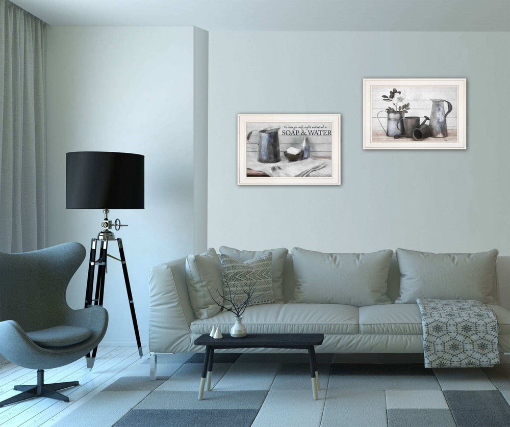 Set Of Two Soap or Floral 1 White Framed Print Bathroom Wall Art - Homeroots - Flyclothing LLC