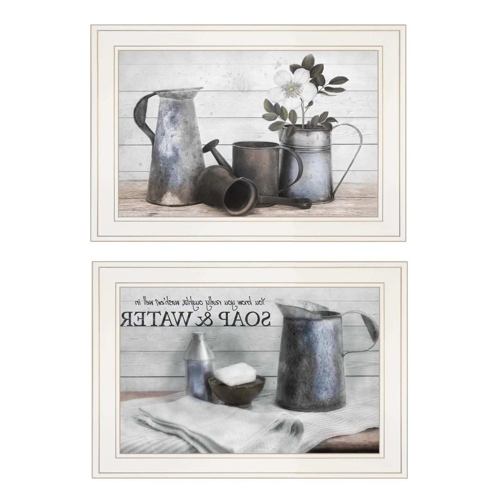 Set Of Two Soap or Floral 1 White Framed Print Bathroom Wall Art - Homeroots - Flyclothing LLC