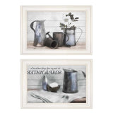 Set Of Two Soap or Floral 1 White Framed Print Bathroom Wall Art - Homeroots - Flyclothing LLC