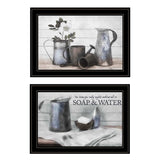 Set Of Two Soap or Floral 2 Black Framed Print Bathroom Wall Art - Homeroots - Flyclothing LLC