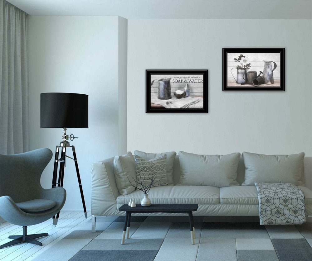 Set Of Two Soap or Floral 2 Black Framed Print Bathroom Wall Art - Homeroots - Flyclothing LLC