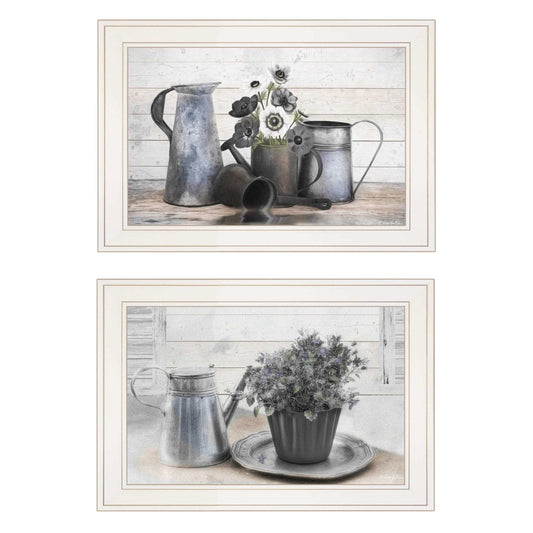Set Of Two Floral with Tin Ware 1 White Framed Print Wall Art - Homeroots - Flyclothing LLC