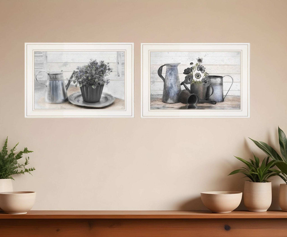 Set Of Two Floral with Tin Ware 1 White Framed Print Wall Art - Homeroots - Flyclothing LLC