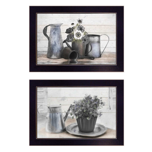 Set Of Two Floral with Tin Ware 2 Black Framed Print Wall Art - Homeroots - Flyclothing LLC