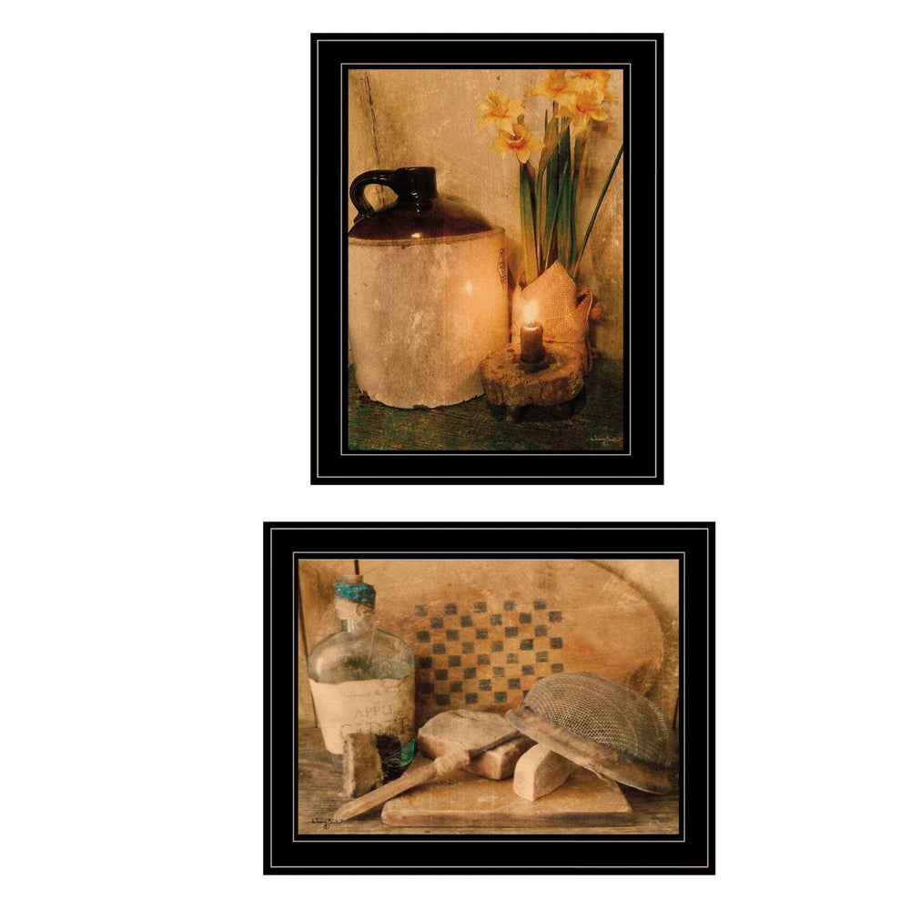 Set Of Two Daffodils and Cider 2 Black Framed Print Bathroom Wall Art - Homeroots - Flyclothing LLC