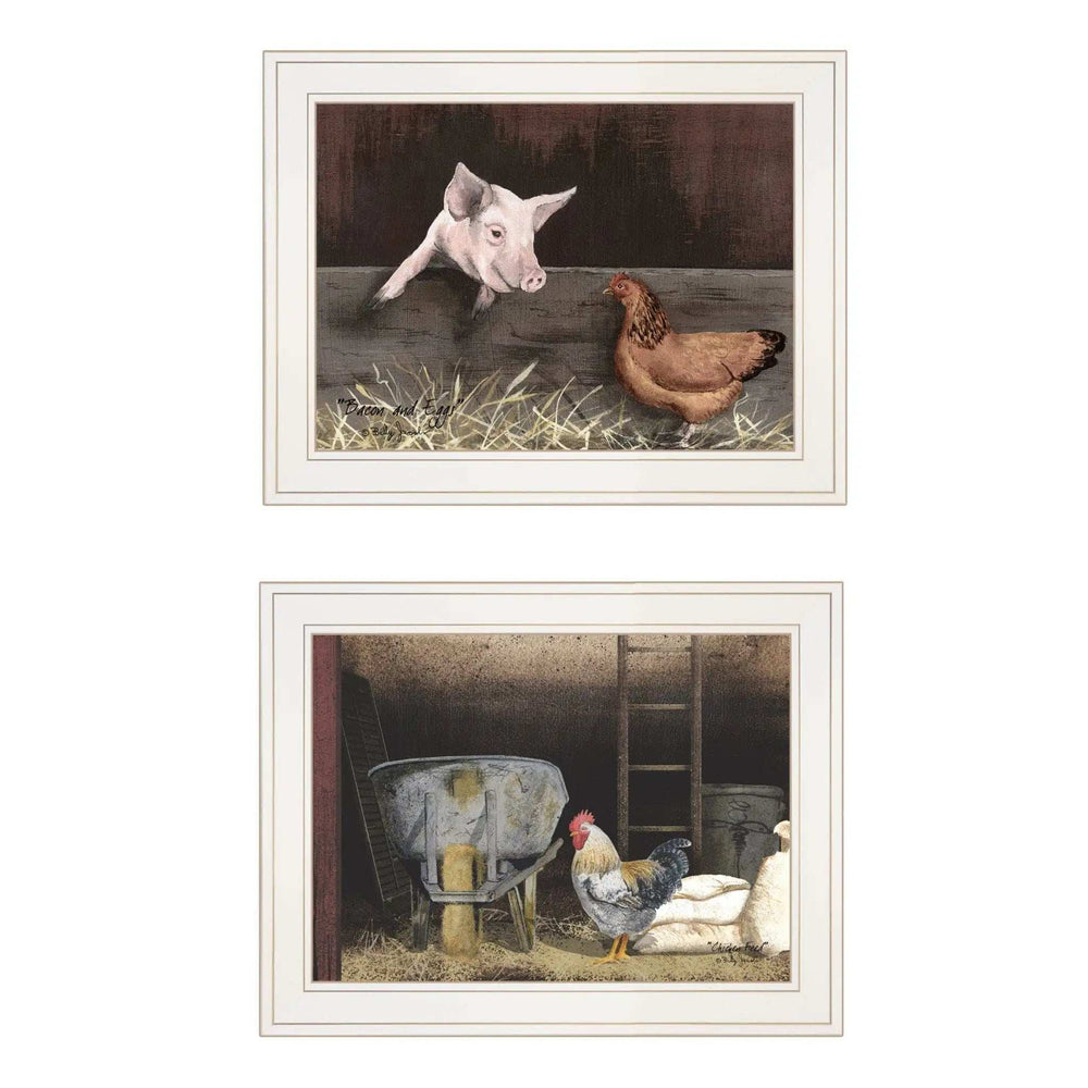 Set Of Two Bacon and Eggs 1 White Framed Print Wall Art - Homeroots - Flyclothing LLC