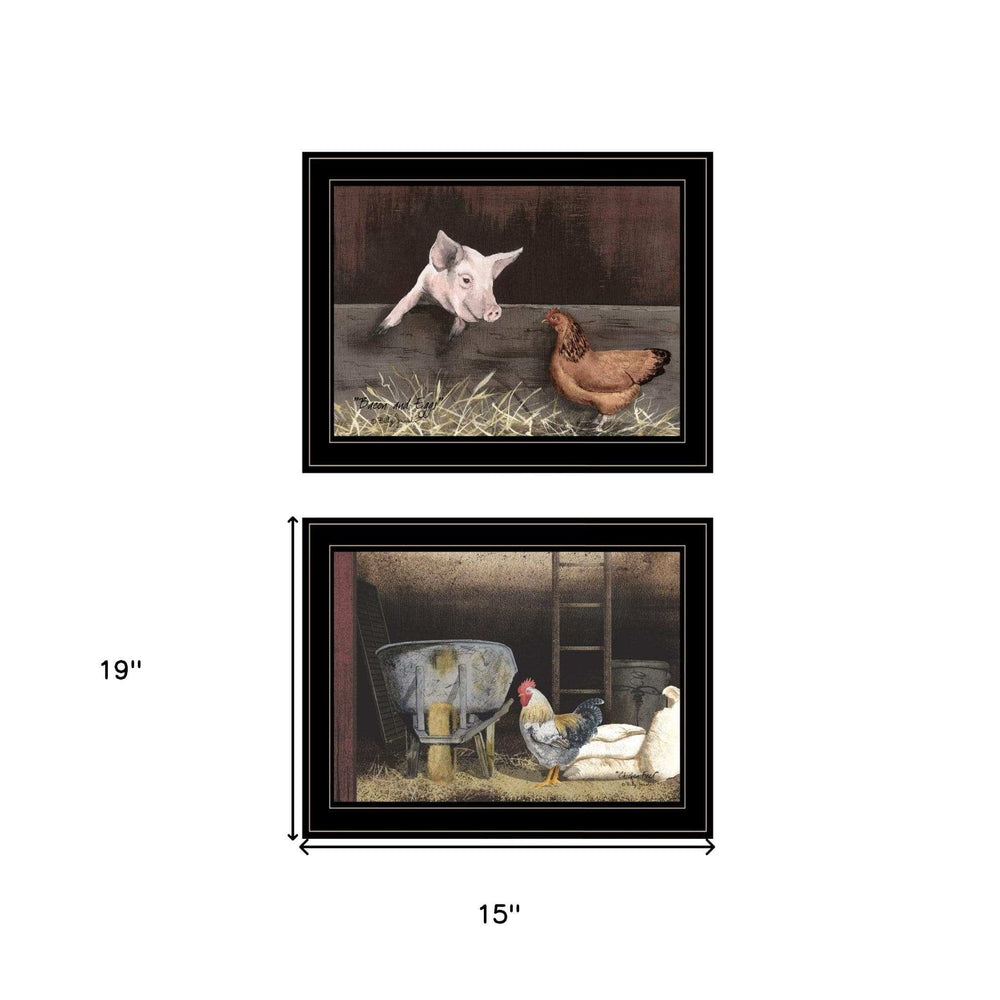 Set Of Two Bacon and Eggs 2 Black Framed Print Wall Art - Homeroots - Flyclothing LLC