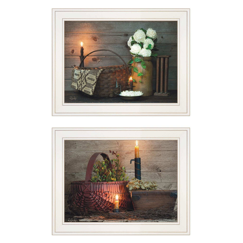 Set Of Two White or Red baskets 1 White Framed Print Wall Art - Homeroots - Flyclothing LLC