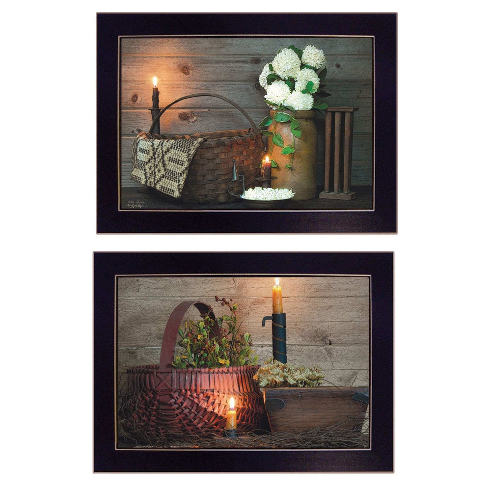 Set Of Two White or Red baskets 3 Black Framed Print Wall Art - Homeroots - Flyclothing LLC