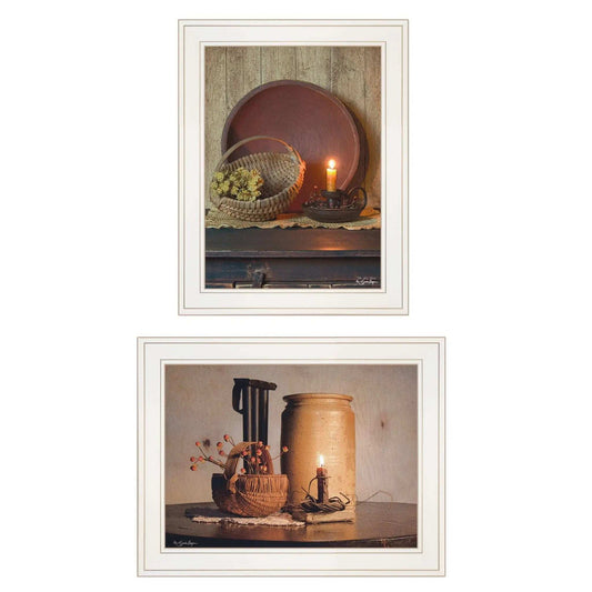 Set Of Two Red Bowl or Bittersweet Basket 1 White Framed Print Wall Art - Homeroots - Flyclothing LLC