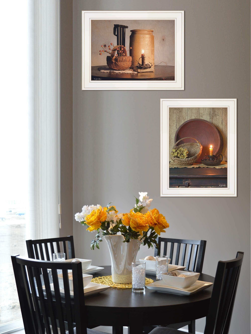 Set Of Two Red Bowl or Bittersweet Basket 1 White Framed Print Wall Art - Homeroots - Flyclothing LLC