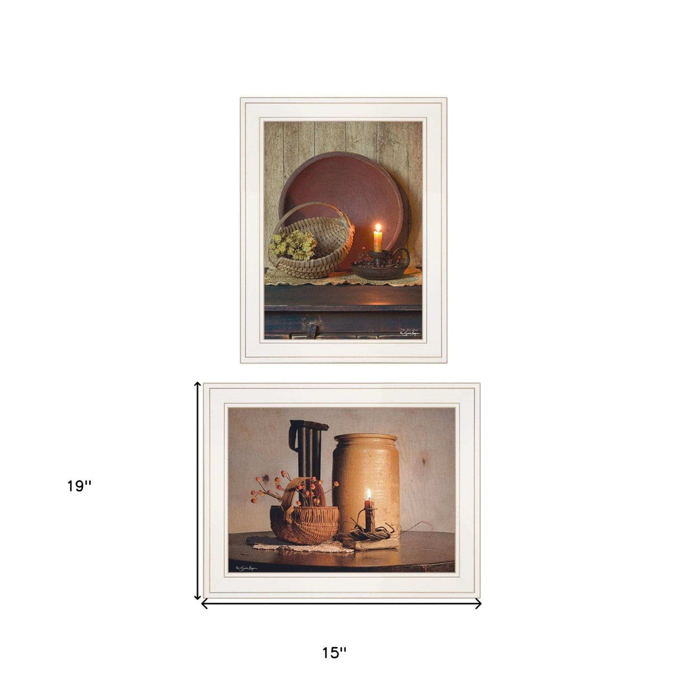Set Of Two Red Bowl or Bittersweet Basket 1 White Framed Print Wall Art - Homeroots - Flyclothing LLC
