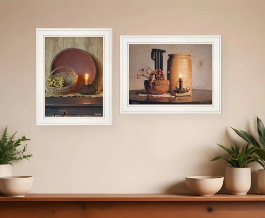 Set Of Two Red Bowl or Bittersweet Basket 1 White Framed Print Wall Art - Homeroots - Flyclothing LLC