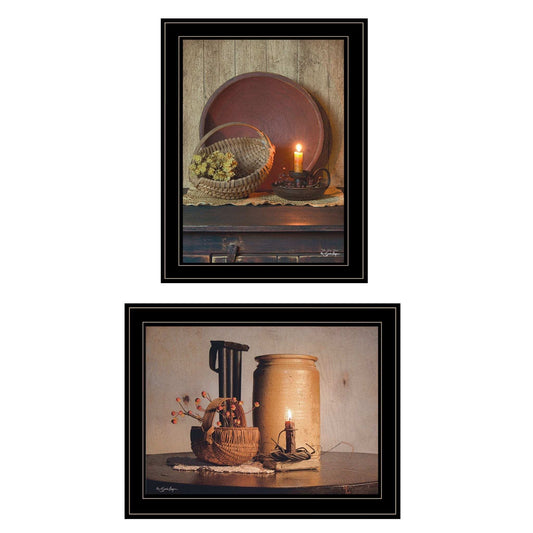 Set Of Two Red Bowl or Bittersweet Basket 2 Black Framed Print Wall Art - Homeroots - Flyclothing LLC