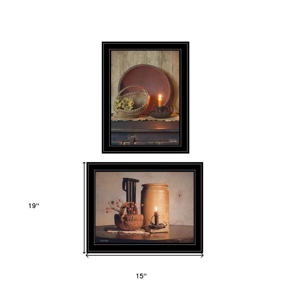 Set Of Two Red Bowl or Bittersweet Basket 2 Black Framed Print Wall Art - Homeroots - Flyclothing LLC