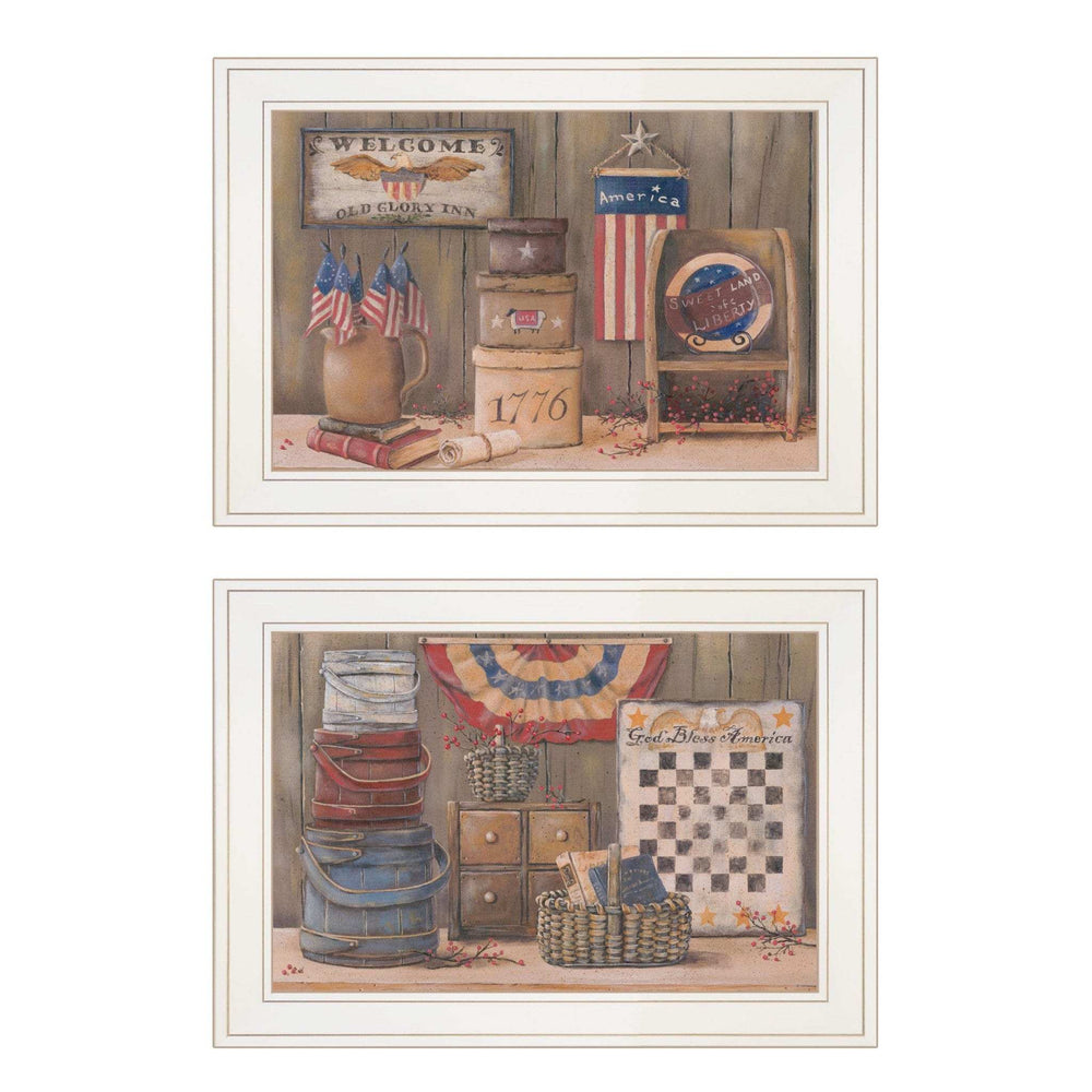 Set Of Two God Bless or Sweet Land 1 White Framed Print Wall Art - Homeroots - Flyclothing LLC