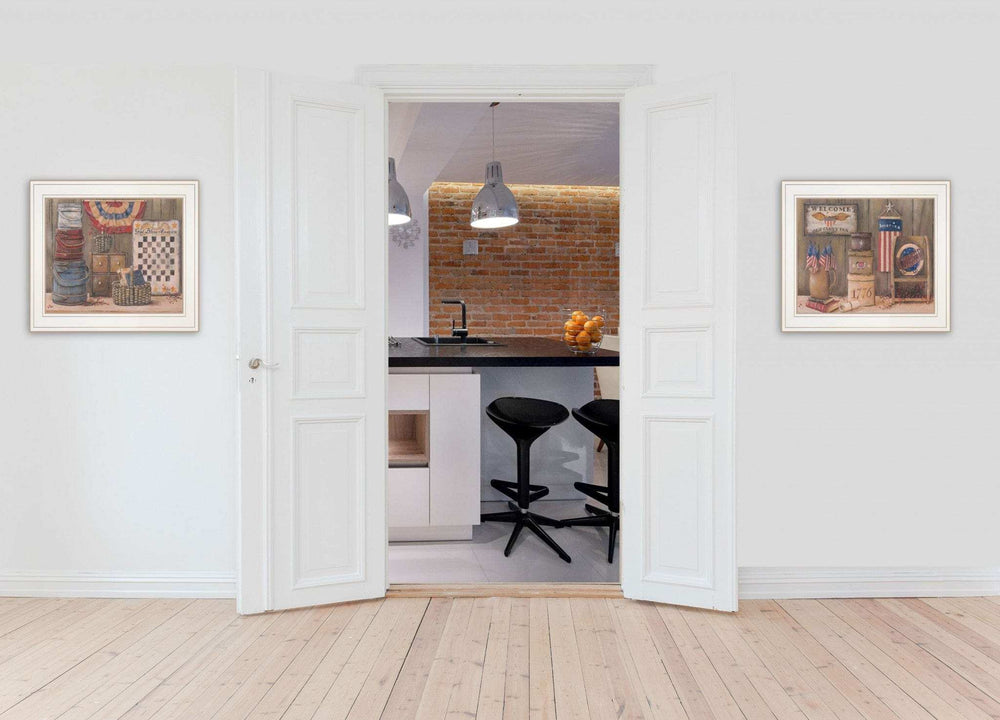 Set Of Two God Bless or Sweet Land 1 White Framed Print Wall Art - Homeroots - Flyclothing LLC