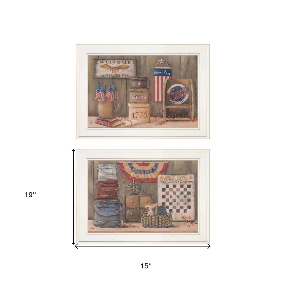 Set Of Two God Bless or Sweet Land 1 White Framed Print Wall Art - Homeroots - Flyclothing LLC