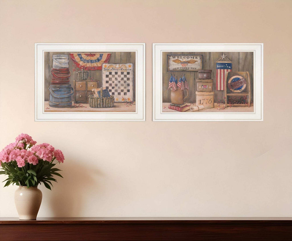 Set Of Two God Bless or Sweet Land 1 White Framed Print Wall Art - Homeroots - Flyclothing LLC