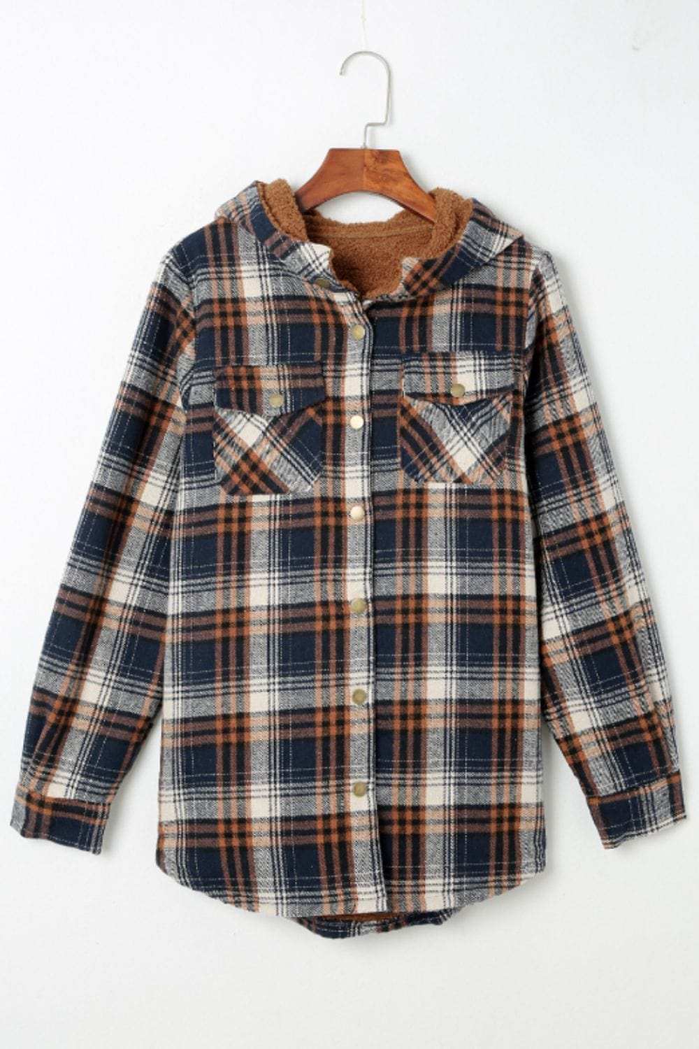 Plaid Button Up Long Sleeve Hooded Jacket - Trendsi - Flyclothing LLC