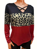 Crisscross Color Block Long Sleeve T-Shirt - Trendsi - Flyclothing LLC