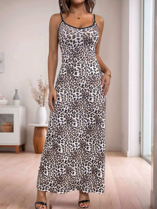 Perfee Leopard Scoop Neck Maxi Cami Dress - Trendsi - Flyclothing LLC