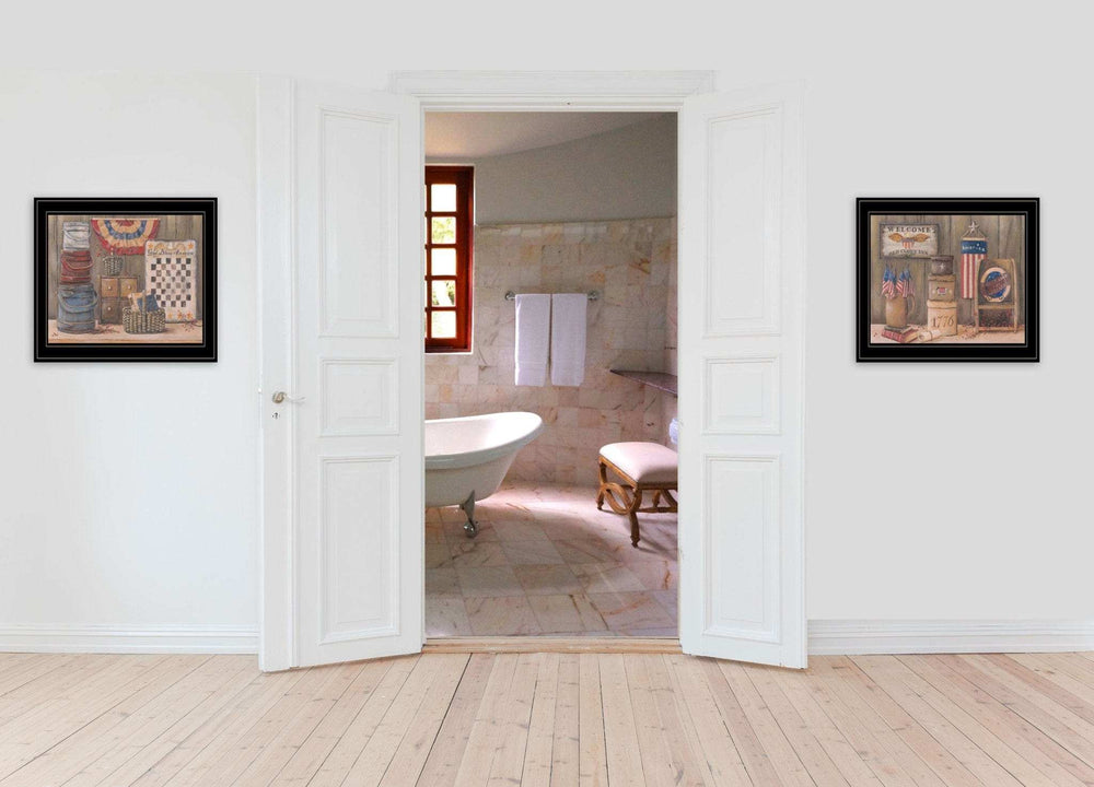 Set Of Two God Bless or Sweet Land 2 Black Framed Print Wall Art - Homeroots - Flyclothing LLC