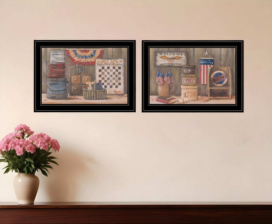 Set Of Two God Bless or Sweet Land 2 Black Framed Print Wall Art - Homeroots - Flyclothing LLC