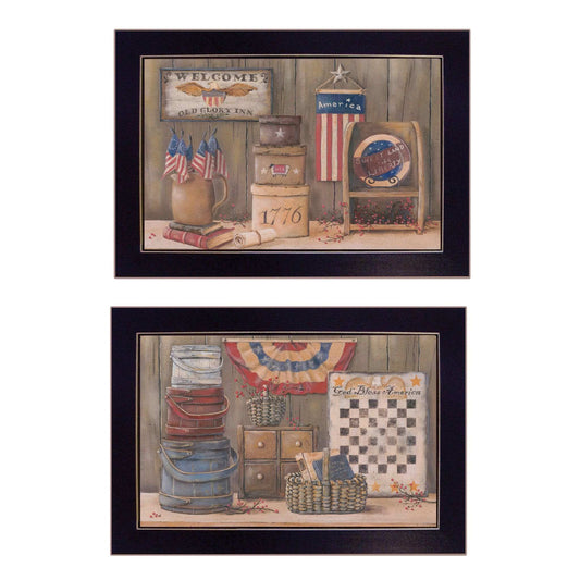 Set Of Two God Bless or Sweet Land 3 Black Framed Print Wall Art - Homeroots - Flyclothing LLC