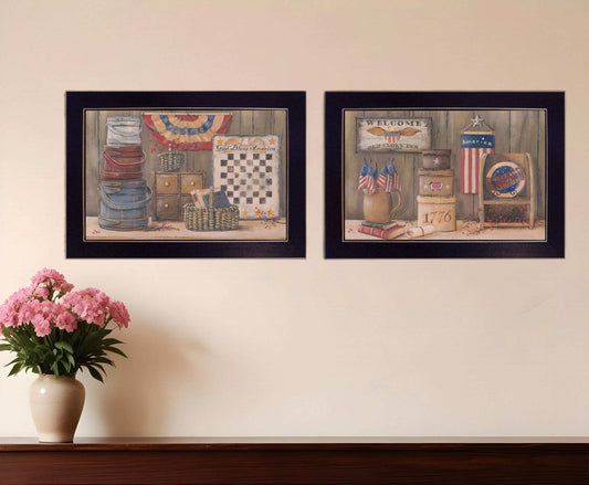 Set Of Two God Bless or Sweet Land 3 Black Framed Print Wall Art - Homeroots - Flyclothing LLC