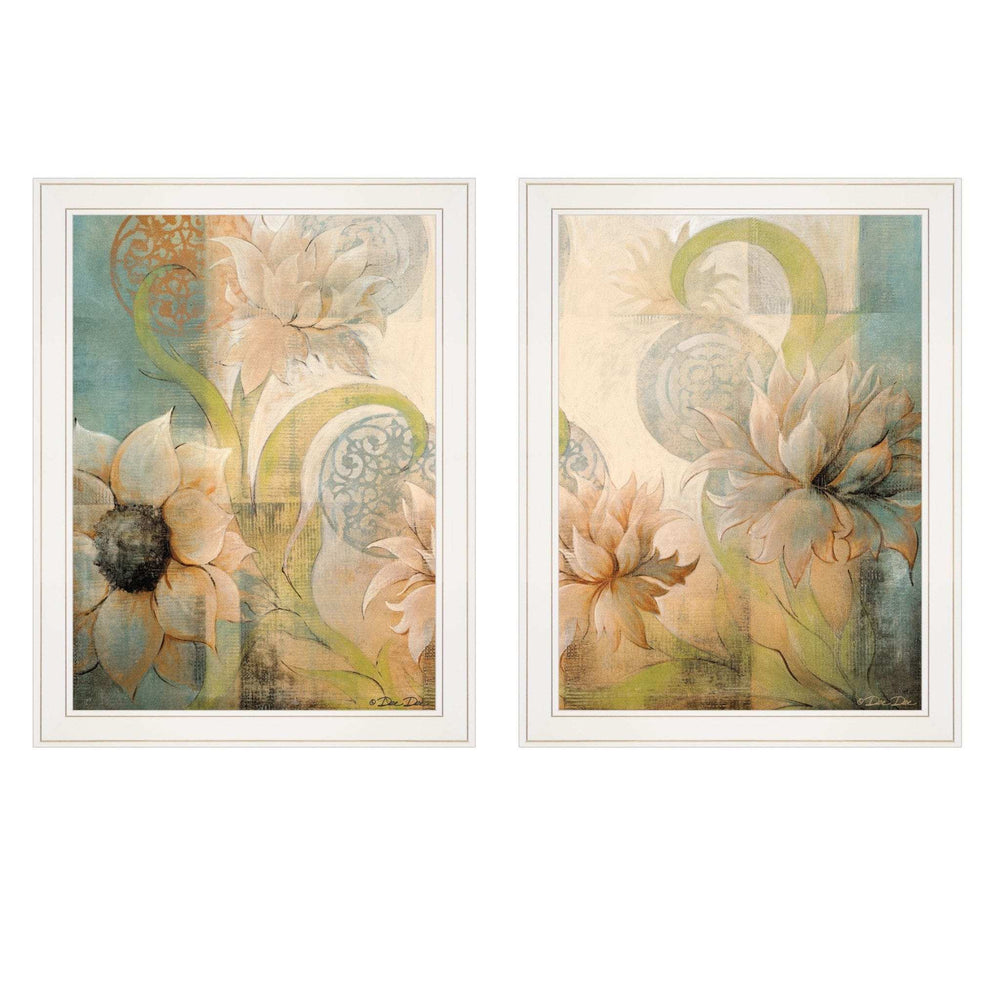 Set Of Two Meandering Flowers I and II 1 White Framed Print Wall Art - Homeroots - Flyclothing LLC