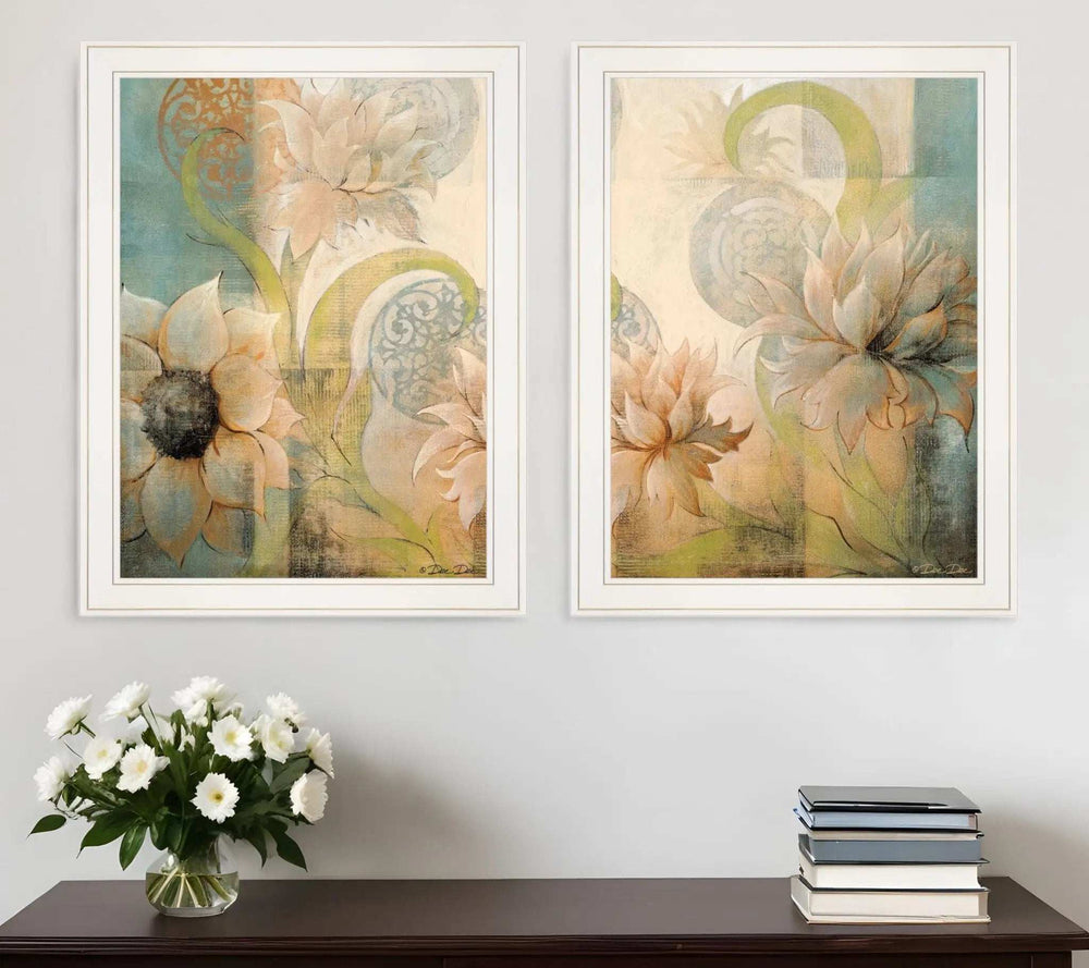 Set Of Two Meandering Flowers I and II 1 White Framed Print Wall Art - Homeroots - Flyclothing LLC