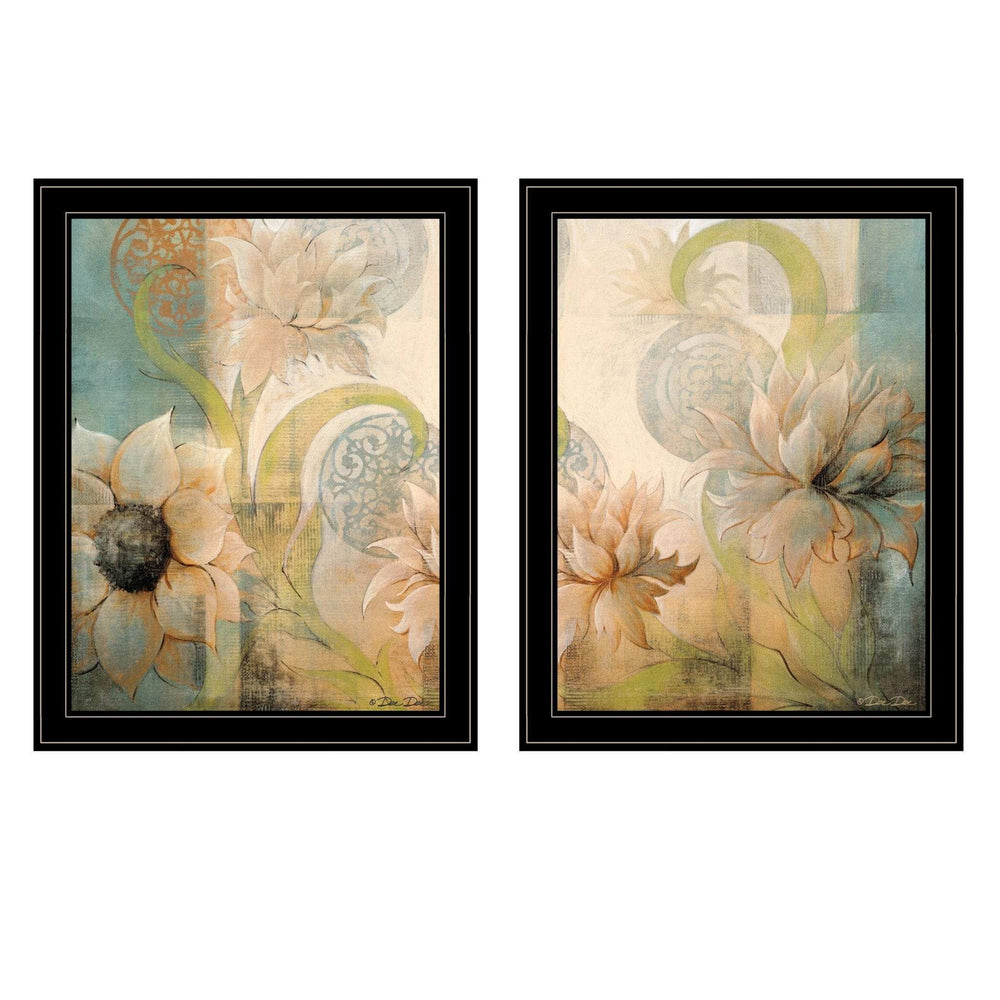 Set Of Two Meandering Flowers I and II 2 Black Framed Print Wall Art - Homeroots - Flyclothing LLC