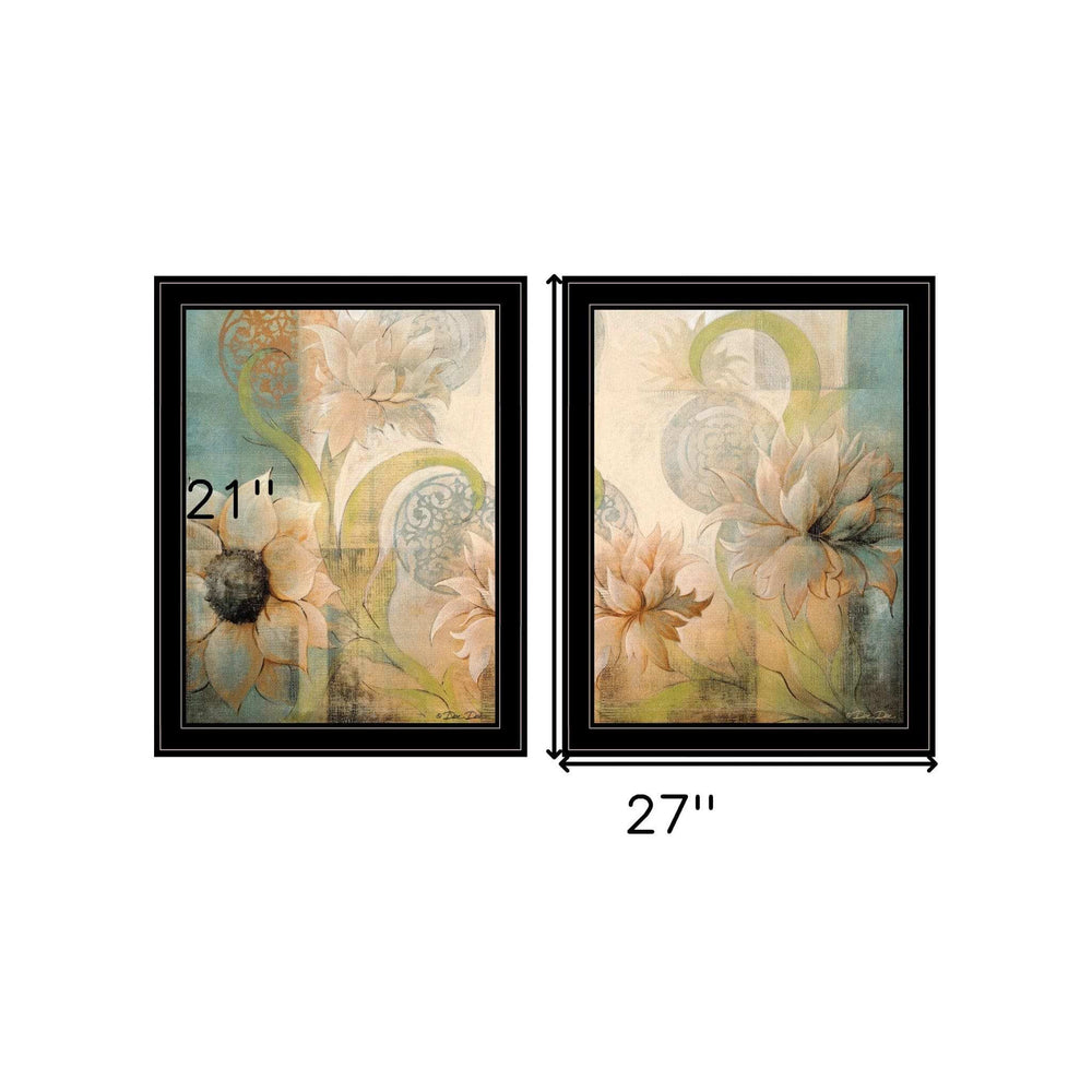 Set Of Two Meandering Flowers I and II 2 Black Framed Print Wall Art - Homeroots - Flyclothing LLC