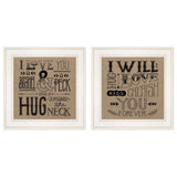 Set Of Two Hugs or Forever 1 White Framed Print Wall Art - Homeroots - Flyclothing LLC
