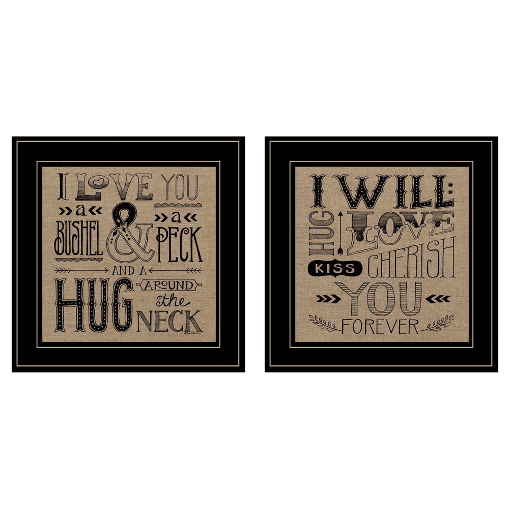 Set Of Two Hugs or Forever 2 Black Framed Print Wall Art - Homeroots - Flyclothing LLC