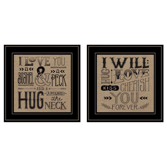 Set Of Two Hugs or Forever 2 Black Framed Print Wall Art - Homeroots - Flyclothing LLC
