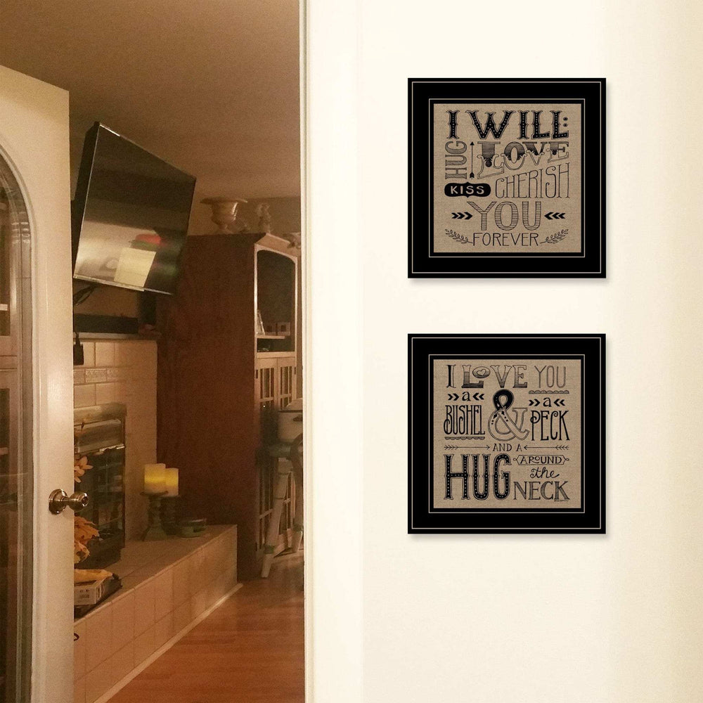 Set Of Two Hugs or Forever 2 Black Framed Print Wall Art - Homeroots - Flyclothing LLC