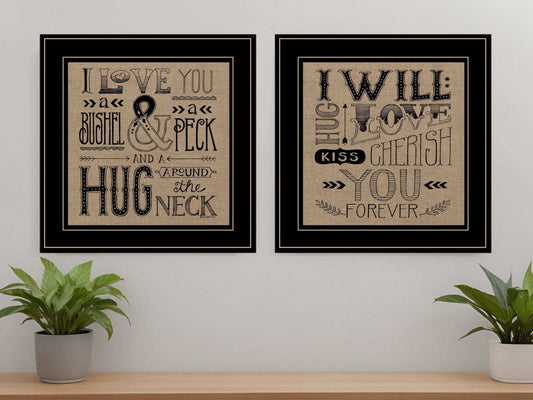 Set Of Two Hugs or Forever 2 Black Framed Print Wall Art - Homeroots - Flyclothing LLC