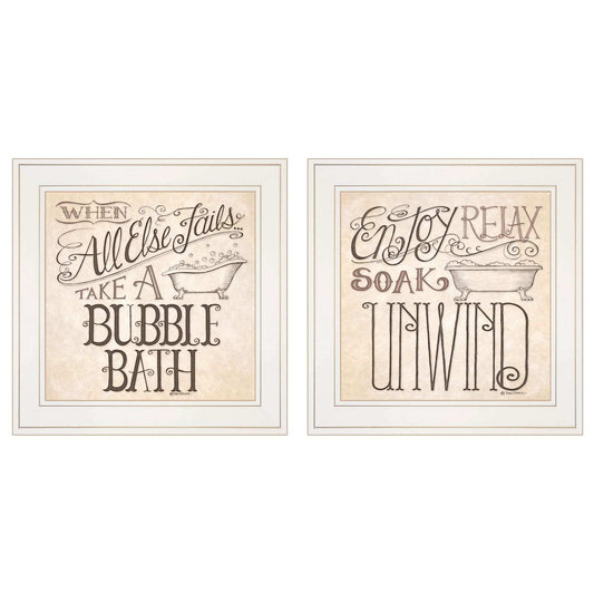 Set Of Two Soak and Unwind 2 White Framed Print Bathroom Wall Art - Homeroots - Flyclothing LLC