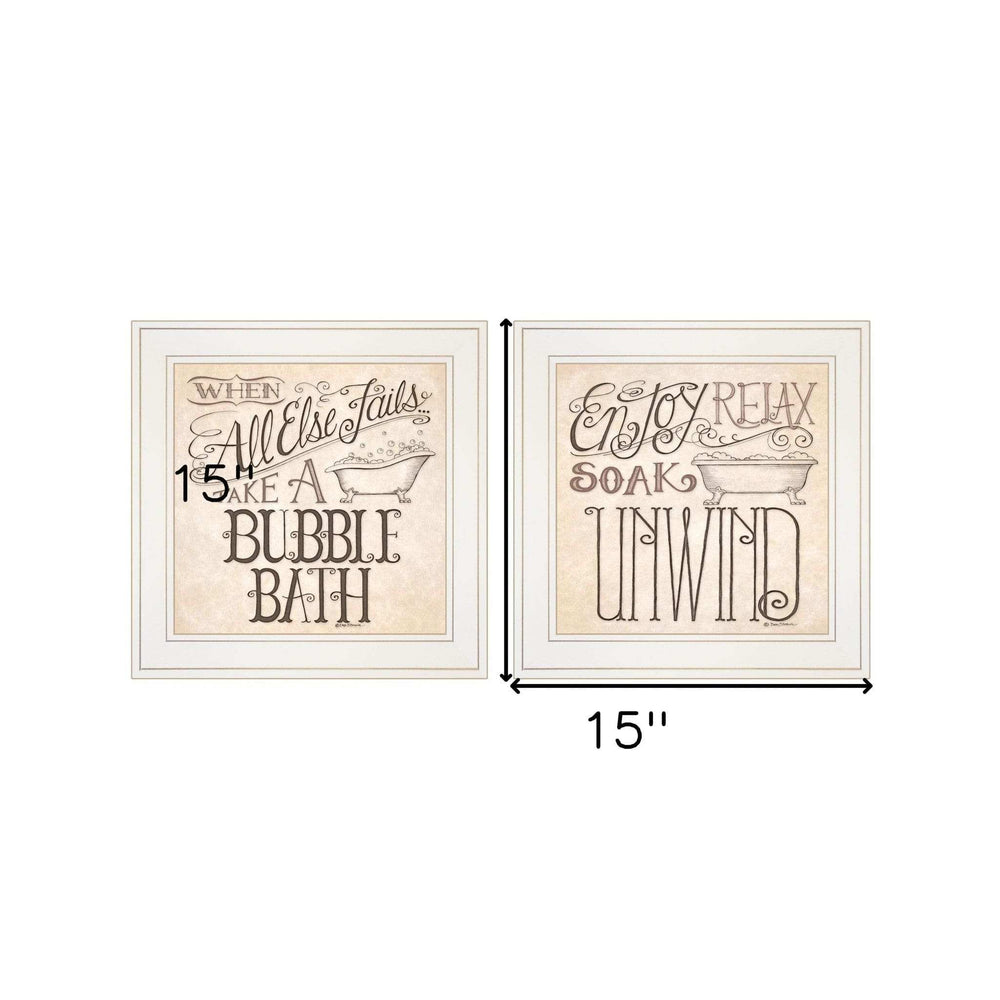 Set Of Two Soak and Unwind 2 White Framed Print Bathroom Wall Art - Homeroots - Flyclothing LLC