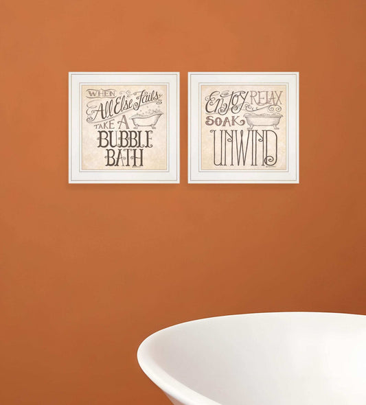Set Of Two Soak and Unwind 2 White Framed Print Bathroom Wall Art - Homeroots - Flyclothing LLC