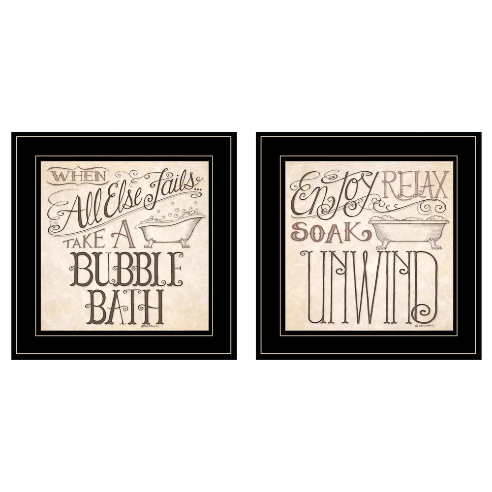 Set Of Two Soak and Unwind 3 Black Framed Print Bathroom Wall Art - Homeroots - Flyclothing LLC