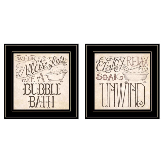 Set Of Two Soak and Unwind 3 Black Framed Print Bathroom Wall Art - Homeroots - Flyclothing LLC