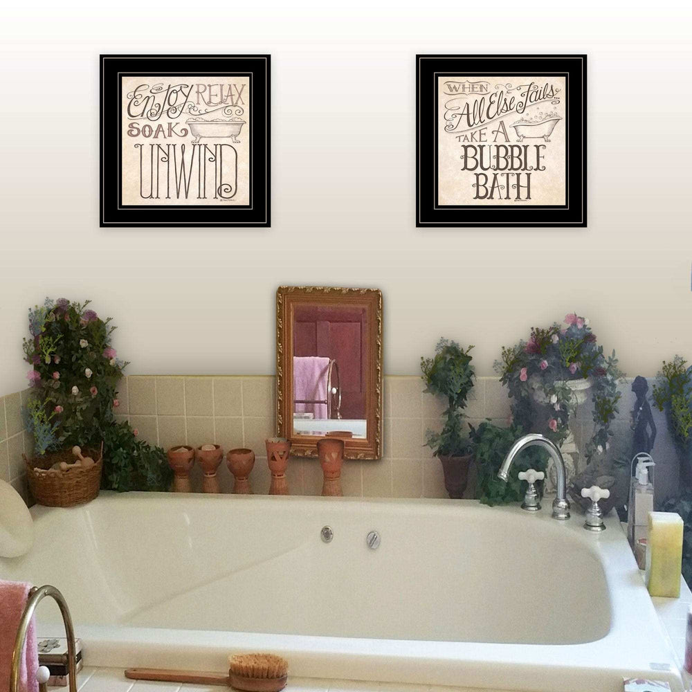 Set Of Two Soak and Unwind 3 Black Framed Print Bathroom Wall Art - Homeroots - Flyclothing LLC